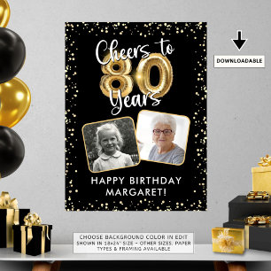 80誕生日応援～80年2枚フォトブラック ポスター