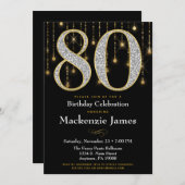 80誕生日招待状ブラック金ゴールドダイヤモンド大人 招待状 (正面/裏面)