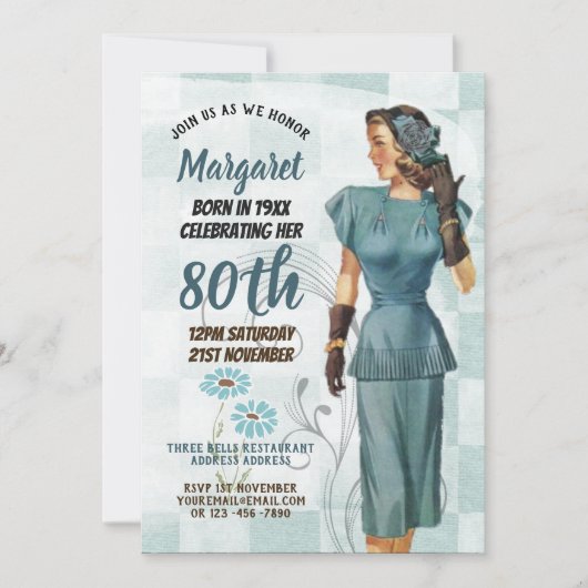 80誕生日招待状ヴィンテージレトロアールデコ3 招待状 (正面)