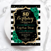80誕生日招待状白黒ストライプバラ 招待状