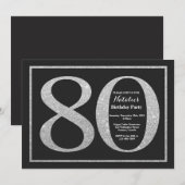 80誕生日招待状銀グリッターシャルボード 招待状 (正面/裏面)