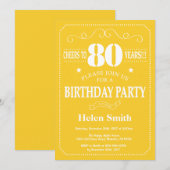 80誕生日招待状黄と白 招待状 (正面/裏面)