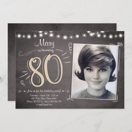 80誕生日招待状80 素朴70 招待状 (正面/裏面)