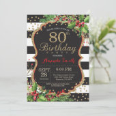80誕生日招待状。クリスマスレッドブラック金ゴールド 招待状 (スタンド正面)
