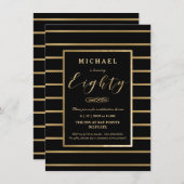 80誕生日招待状-金ゴールドエレガント, 男らし 招待状 (正面/裏面)