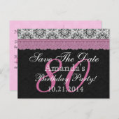 80誕生日日付を保存白黒ピンク 案内ポストカード (正面/裏面)