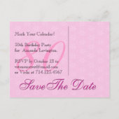 80誕生日日付を保存白黒ピンク 案内ポストカード (裏面)