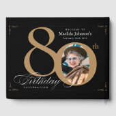 80誕生日書道金ゴールドブラックカスタム写真 ゲストブック (裏面)