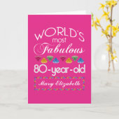 80誕生日最高のカラフル宝石ピンク カード (黄色い花)