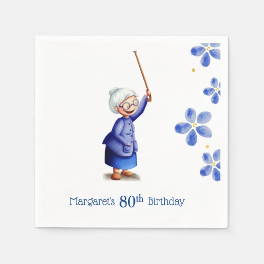 80誕生日水彩フローラ祖母 スタンダードカクテルナプキン (正面)