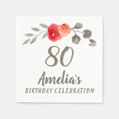 80誕生日水彩画バラフローラパーティー スタンダードカクテルナプキン (正面)