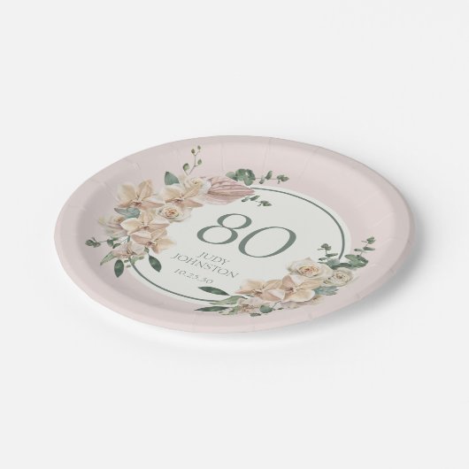 80誕生日熱帯フローラ ペーパープレート (アングル)