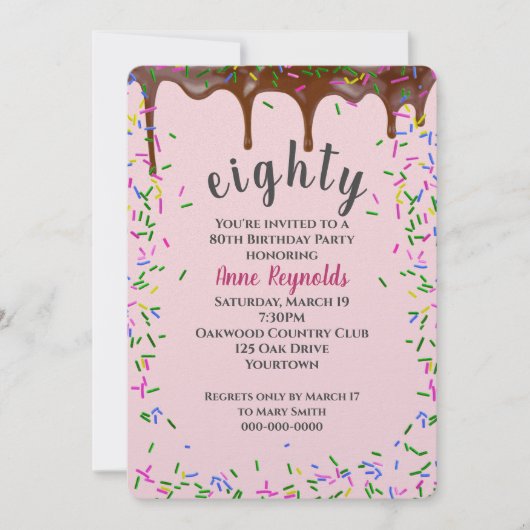 80誕生日用チョコレートアイシング 招待状 (正面)