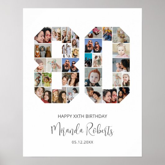 80誕生日番号80カスタムフォトコラージュ ポスター (正面)