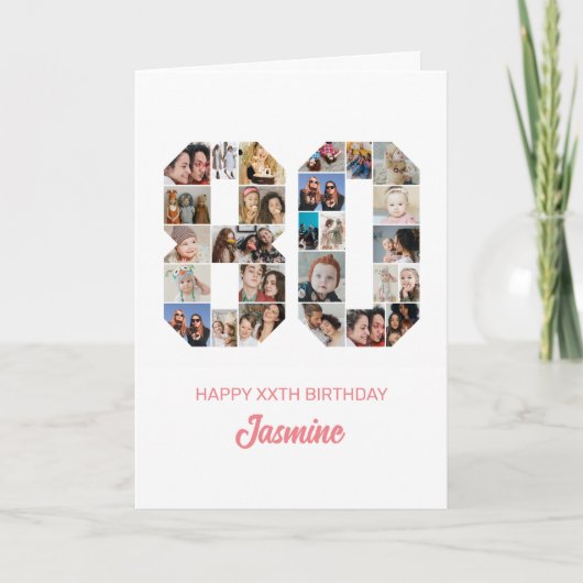 80誕生日番号80フォトコラージュパーソナライズされた カード (正面)