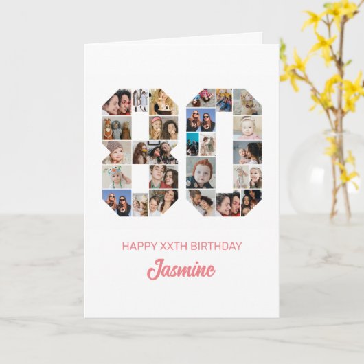 80誕生日番号80フォトコラージュパーソナライズされた カード (黄色い花)