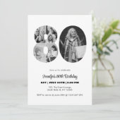 80誕生日番号80フォトコラージュ白黒 招待状 (スタンド正面)