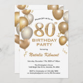 80誕生日白および金ゴールドグリッターバルーン 招待状 (正面/裏面)
