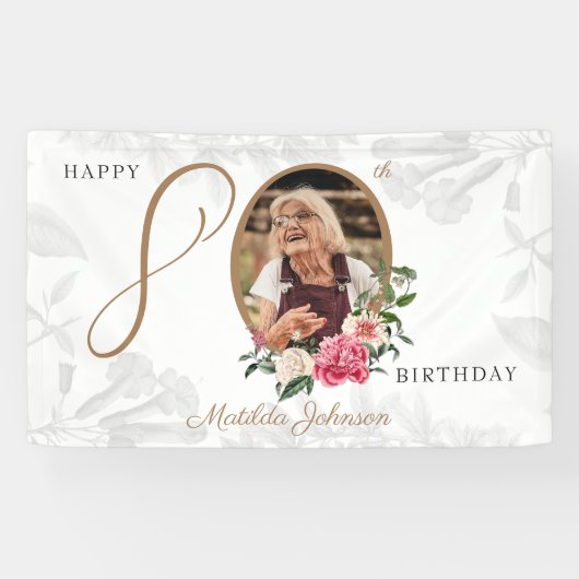 80誕生日白金ゴールドフローラ植物写真 横断幕 (横)