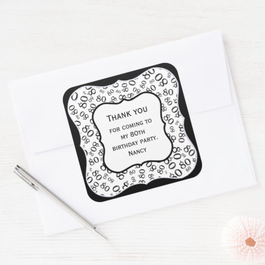 80誕生日白黒番 スクエアシール (封筒)