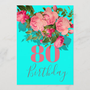 80誕生日第80回ブルーピンクローズエレガント 招待状