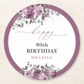 80誕生日紫エレガントバラ ラウンドペーパーコースター (正面)