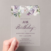 80誕生日紫春薄紫花 アクリル招待状 (インサイチュ (ポータブル))