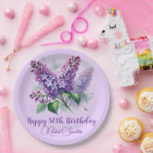 80誕生日紫薄紫花春 ペーパープレート (パーティー)