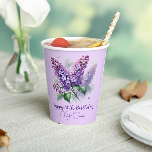 80誕生日紫薄紫花春 紙コップ (インサイチュ)