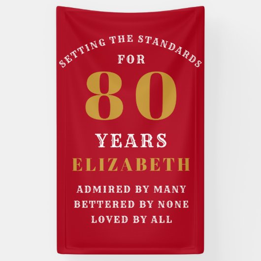 80誕生日規格Redおよび金ゴールドAdd Your Name 横断幕 (縦)