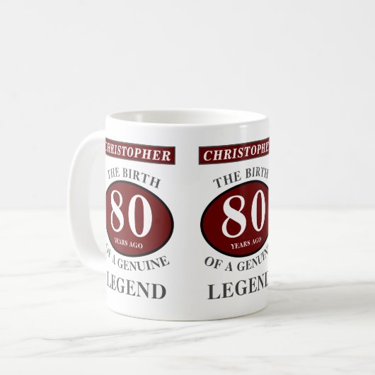 80誕生日赤い正規品の凡例あなたの名前を追加 コーヒーマグカップ (正面左)
