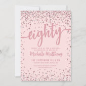80誕生日赤面ピンクローズ金ゴールド 招待状 (正面)