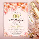 80誕生日赤面ピンク金ゴールドフローラディナーパーティー 招待状<br><div class="desc">赤面ピンクと金ゴールドフローラ80th誕生日ディナーパーティの招待状。</div>