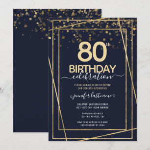 80誕生日金ゴールドと青 招待状