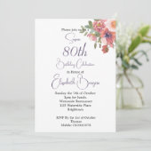 80誕生日金ゴールドフローラピンクローズエレガント 招待状 (スタンド正面)