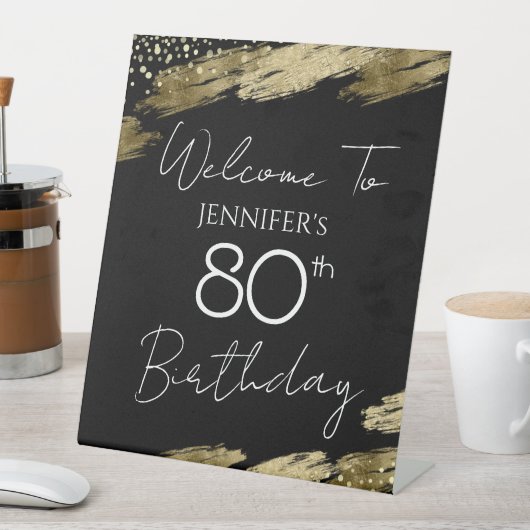80誕生日金ゴールドブラックウェルカムペデスタルサイン 台座サイン (インサイチュ)