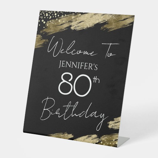 80誕生日金ゴールドブラックウェルカムペデスタルサイン 台座サイン (正面)