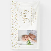 80誕生日金ゴールド紙吹雪三角形フォトホワイト 横断幕 (縦)