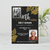 80誕生日金ゴールド葉2写真パーティー 招待状 (スタンド正面)