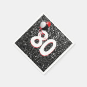 80誕生日風船オンブラックグリッターナプキンス スタンダードカクテルナプキン (角)