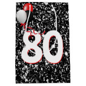 80誕生日風船オンブラックグリッター ミディアムペーパーバッグ (正面)