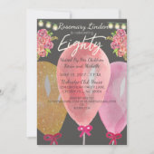 80誕生日風船花とライト招待状 招待状 (正面)