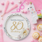 80誕生日黄フローラエレガント写カスタム真 ペーパープレート (パーティー)
