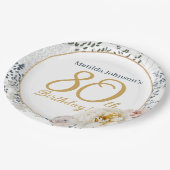 80誕生日黄フローラエレガント写カスタム真 ペーパープレート (アングル)