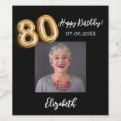 80誕生日黒金ゴールド写真 ワインラベル (シングルラベル)