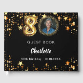 80誕生日黒金ゴールド星写真 ゲストブック (正面)