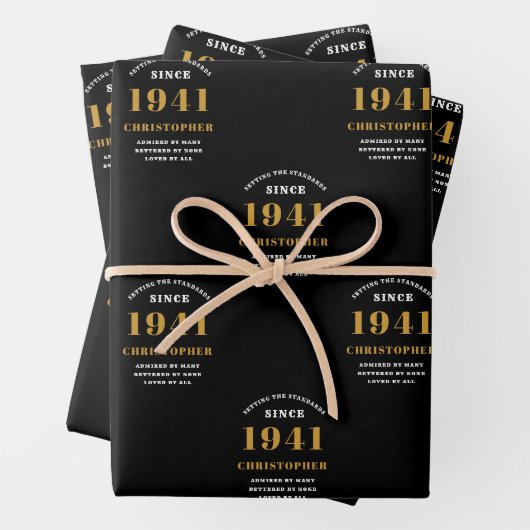 80誕生日1941ブラック金ゴールドパーソナライズされた ラッピングペーパーシート (インサイチュ)