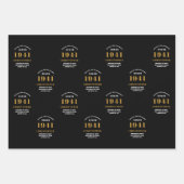 80誕生日1941ブラック金ゴールドパーソナライズされた ラッピングペーパーシート (正面)