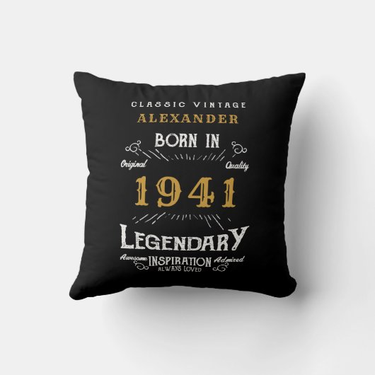 80誕生日1941生まれレトロ黒パーソナライズされた クッション (裏面)