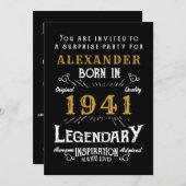 80誕生日1941生まれ黒金ゴールドレトロヴィンテージ 招待状 (正面/裏面)